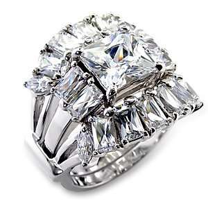  Princess cut 3 Stone Engagement Ring with Ring Guard Bridal Wedding 