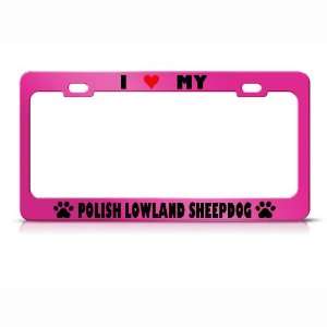 Polish Lowland Sheepdog Paw Love Heart Pet Dog license plate frame Tag 