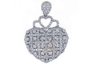   Diamond Heart Pendant Brilliant Round Cut Micro Pave White Gold  