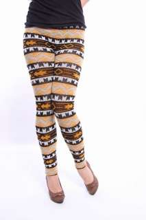 New Womens Ladys Aztec Navajo Print Knitted Sexy LEGGINGS Size 8 14 