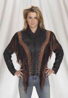   western style leather fringe jacket studs, long fringes, zip out liner