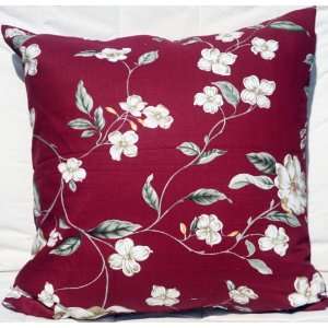 Canvas Cotton Cushion Pillow Cover 19 20   White Flowers on Red 