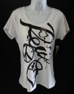   COLE New White Black Peace Graffiti Scoop Neck T Shirt Top Womens L