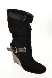 Nine West NEW Suede Womens Platform/Wedge Boots Black Medium Leather 6 