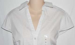 NWT Ann Taylor Loft White Pin Stripe Shirt Blouse 14  