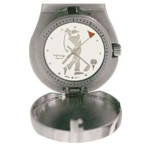  Clip on Bag Golf Watch (White/Black Leather Strap) Sports 