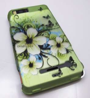 GREEN WHITE FLOWER HARD CASE COVER MOTOROLA DROID X X2 MILESTONE PHONE 