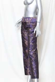 DOLCE&GABBANA Purple+Metallic Gold SILK Brocade Print Trouser Pant 