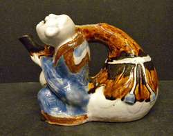 Japanese HIRADO Teapot   Hotei w/money bag  