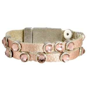  2 Row Rose Metallic Leather and Crystal Bracelet by Heet Jewelry