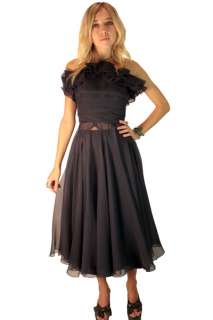 VTG 50s 2 Piece Navy Silk Chiffon Evening Halter Dress And Skirt XS S 