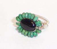 Turquoise & Sardonyx wire wrap sterling ring size 8  