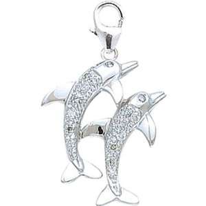  14K WG 1/10ct HIJ Diamond Dolphin Spring Ring Charm Arts 