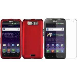  Red Hard Case Cover+LCD Screen Protector for LG Connect 4G 