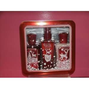 Bath and Body Works Winter Candy Apple 3 Oz Gift Set Reusable Tin w 