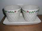 Longaberger Pottery Early Blossom Flower Pots and Tray. Made in USA 