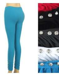 Sexy Footless Cropped Ruched Rhinestone Stud Accented Stretch Leggings 