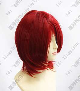 New Short Dark Red Cosplay Party Wig + free wig cap  