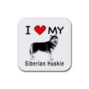  I Love My Siberian Huskie Dog Square Coasters (Set of 4 