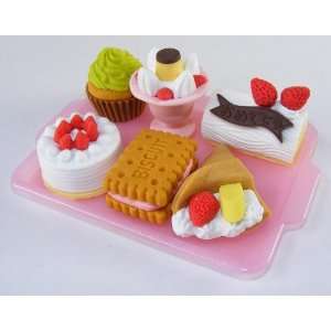  7 Dessert Cake Ice Cream Eraser Set W/ Pink Tray IWAKO 