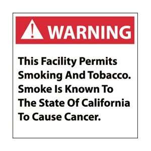 CP5R   California Prop 65, This Facility Permits Smoking, 10 X 10 