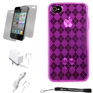 Durable TPU Skin Cover Case with Back Argyle Design for Apple iPhone 4 