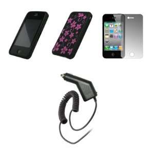 Apple iPhone 4   Premium Hot Pink and Black Hawaiian Flowers Design 