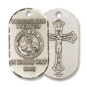 With Gods Help Iraq Military US Army Sterling Silver Medal with Chain 