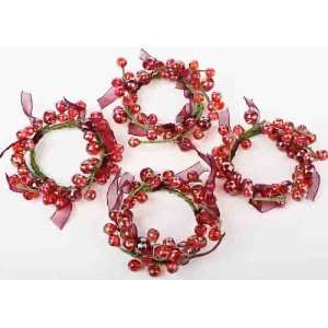   Iridescent Faceted Beaded Napkin Rings with Ribbon Accent  Set of 4
