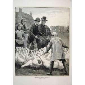  1881 Goose Club Committee Cattle Men Children Old Print 