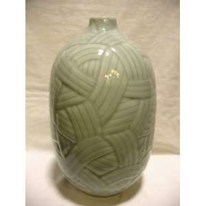 Celadon Ceramic Vase, Jade Weave Handcrafted Natural Eco Friendly 