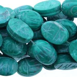 Beads   Malachite/Howlite  Oval Scarab Carved   14mm Height, 10mm 