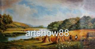 Old Master Antiquel Oil painting Landscape art Golden wheat fields 24 