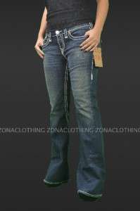 True Religion Joey Super T Boot Cut Denim Jeans Drifter Womens Flap 
