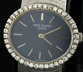 PATEK PHILIPPE 18K WHITE GOLD .80CT VS1/G DIAMOND BEZEL LADIES WATCH W 