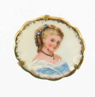ANTQ LIMOGES HP MINIATURE CHARGER PORTRAIT PIN GILDED  
