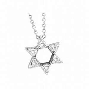  14K White Gold Diamond Jewish Star of David Pendant 
