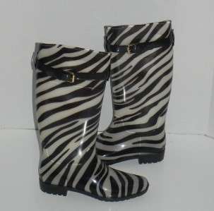 Ralph Lauren Rossalyn Black/White Zebra Print Rainboots size 10 NIB 
