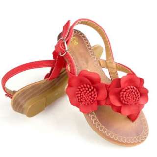 Girls Slingback Flat Thong Sandals w/ Flower Red Size 9 4 / kids 