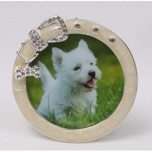  Round Photo Frame Designed as Dog Collar   Ivory 