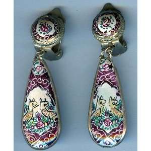  1447 Persian Mina Karee Enamel Jewelry Earrings 