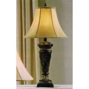  Set of 2 Table Lamps with Carved Floral in Bronze Finish 