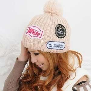  Rabbit tail trendy wool Knit hat (white like rice color 