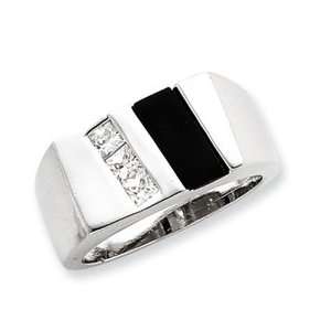  Sterling Silver Mens CZ & Onyx Ring Jewelry