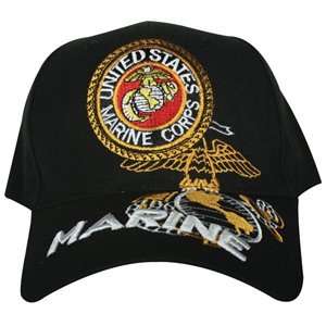  Black US Marines Emblem Embroidered Ball Cap   Adjustable 
