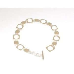    925 Silver Square & Circle Bracelet, T Bar Closure Jewelry