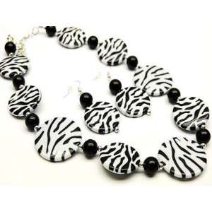 Zebra Animal Print Earrings and Necklace Set