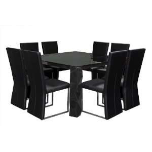   Black 9PC Glass Top Dining Table with Side Chairs