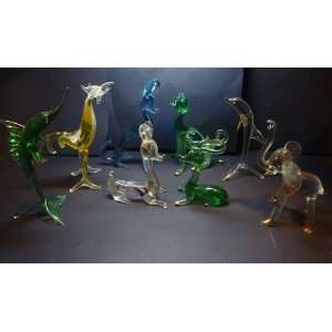  Set of 8 Piece Blown Glass Animal Figurine Set 2.5 3.5h 