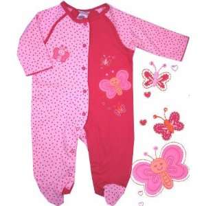 Absorba Baby Girl Butterfly Love Pink Feet PJs Infant Size 6Months (3 